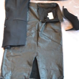 Long black leather skirt